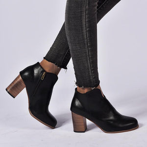 Retro ankle boots for women block heel booties with zipper chunky boots