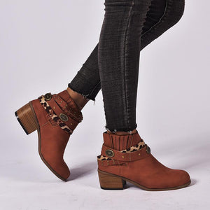Ankle strap boots block heel ankle boots for women retro short boots