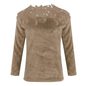 Women lace flower hollow solid color pullover sweater