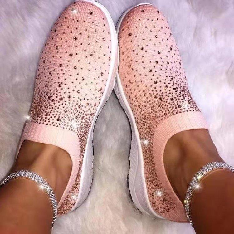 Women Rhinestone Sneakers Soft Breathable Sock Sneakers - fashionshoeshouse