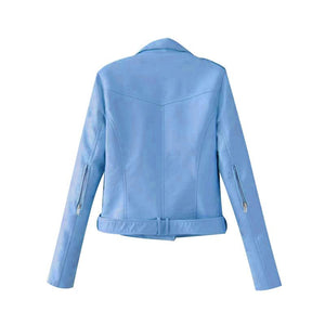 Women cropped zipper pocket long sleeve turn-down collar spring jacket