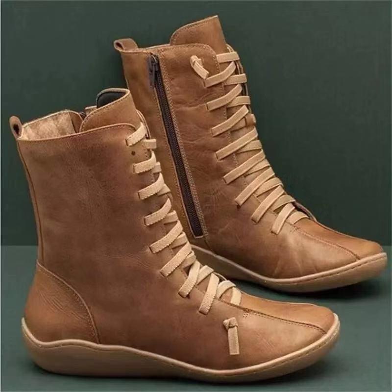 Retro lace-up boots with zippers soft ankle boots casual daliy boots