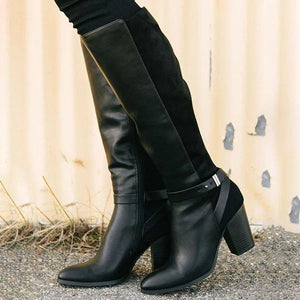Women's knee high block stack boots fashion dress boots pointed toe