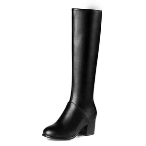 Women knee high boots winter fall chunky heel side zipper long boots