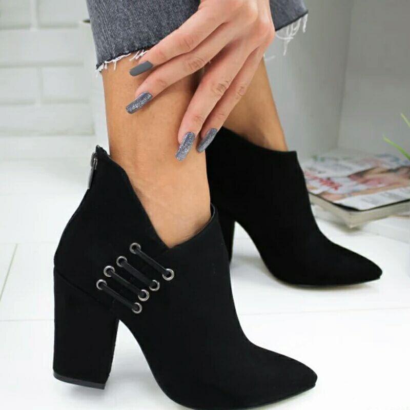 Pointed toe block heel womens fashion ankle boots