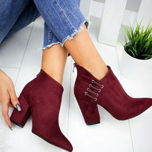 Pointed toe block heel womens fashion ankle boots