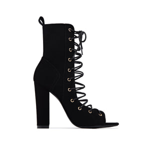 Women peep toe lace up strappy chunky heels