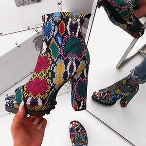 Women's high heel peep toe boots with zipper