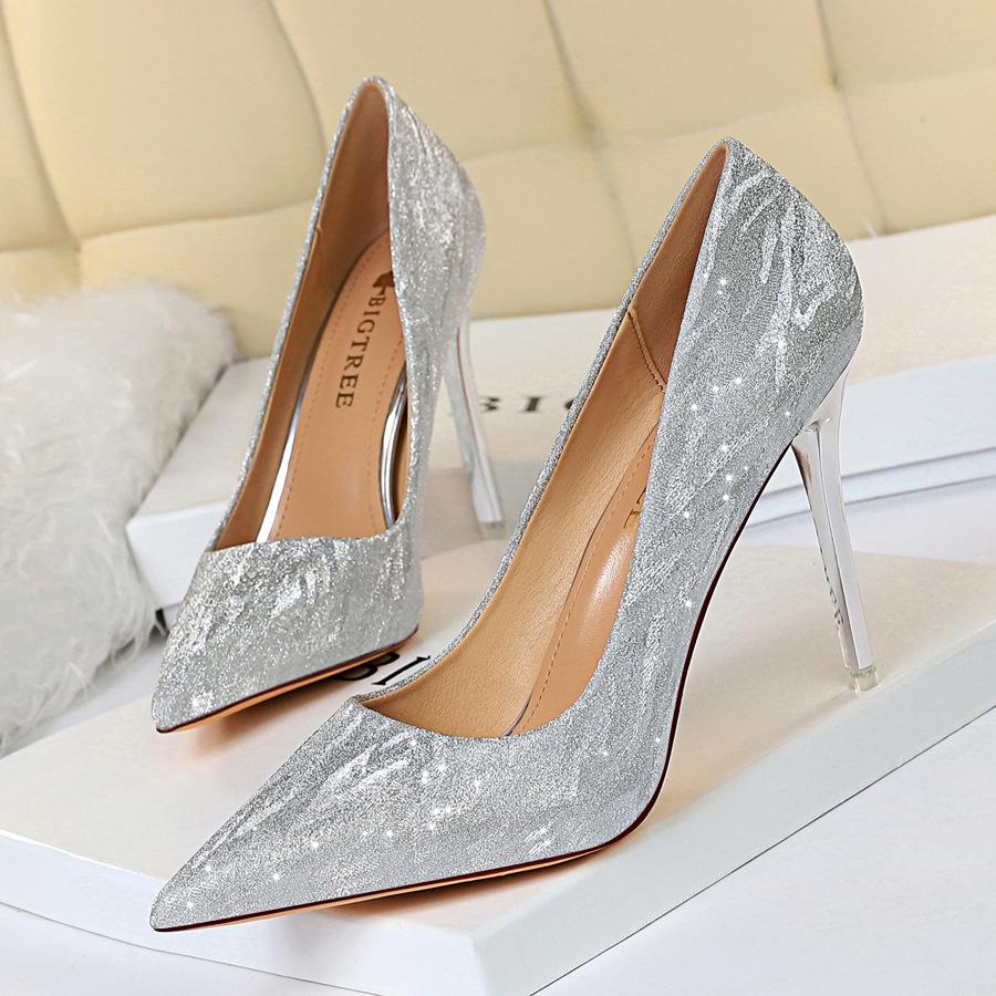 Women wedding pointed toe sequin stiletto high heels