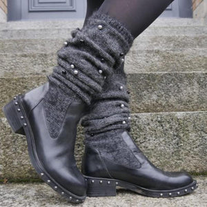 Women's mid calf knitted slouch snow boots winter warm vintage boots