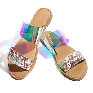 Women summer two strap leopard peep toe slide sandals