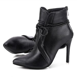 Women lace up pointed toe stiletto high heel boots