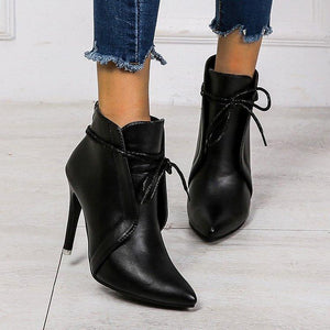 Women lace up pointed toe stiletto high heel boots