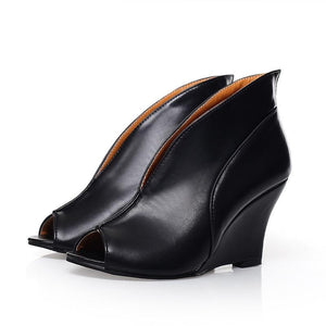 Women peep toe slip on solid high heel wedge sandals