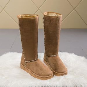 Women Winter Warm Stitching Lining Faux Fur Pure Color Flat Heel Snow Boots