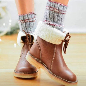 Women Winter Fashion High Cut Lining Faux Fur Keep Warm Lace Up Snow Boots
