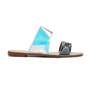 Women summer two strap leopard peep toe slide sandals