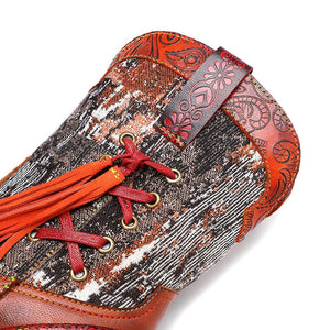 Women embroidered flower fringe short chunky heel cowboy boots