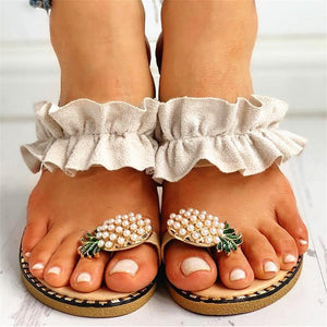 Women yellow ring toe flat slide 
sandals