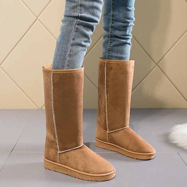 Women Winter Warm Stitching Lining Faux Fur Pure Color Flat Heel Snow Boots