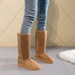 Women Winter Warm Stitching Lining Faux Fur Pure Color Flat Heel Snow Boots