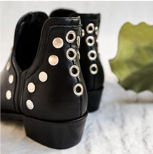 Women's vintage studded side slit ankle boots fashion pointed toe short boots