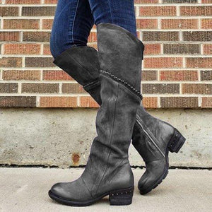 Women's over the knee western boots chunky low heel zipper retro boots