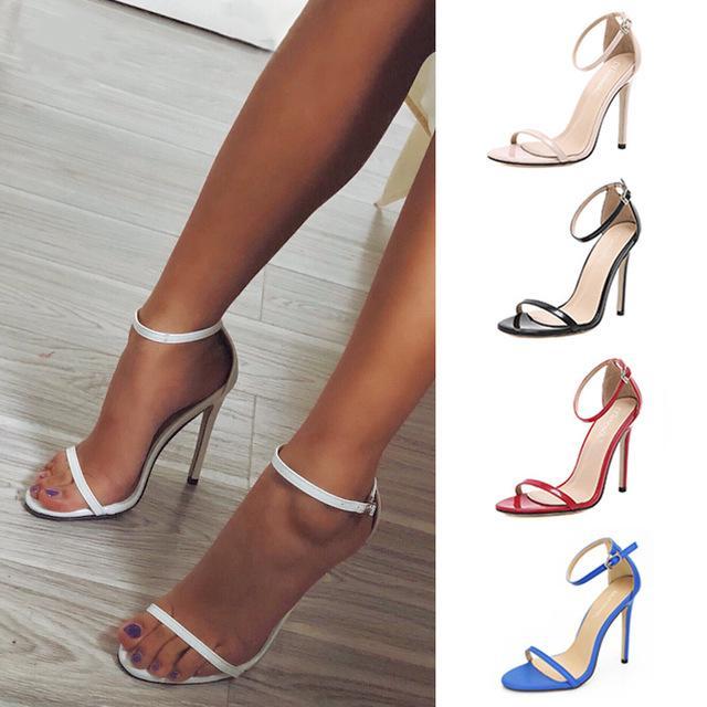 Women open toe ankle buckle strap stiletto high heels