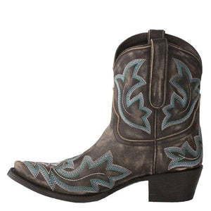 Womens' floral embroidered cowboy boots short pointed toe cowgirl boots