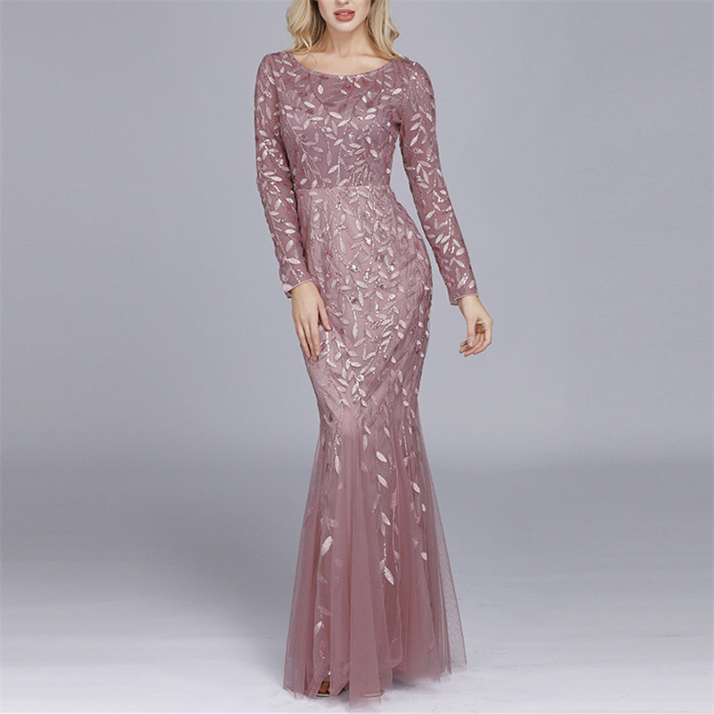 Premium mermaid long dress sequins long sleeves dress | Fall winter spring cocktail party dress evening gowns