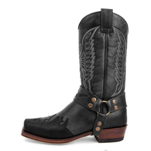 Retro mid calf cowboy boots square toe western boots