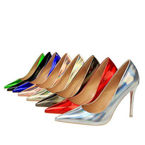Women metal mirror pointed toe prom heels | high heel sexy shoes | metal mirror super high pumps