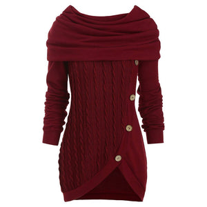 Women turtleneck hoodie cable knit button up sweater