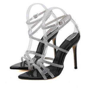 Women open toe clear ankle strap sparkly rhinestone sitletto strappy heels