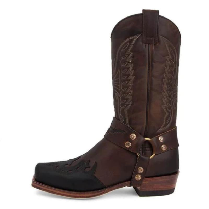 Retro mid calf cowboy boots square toe western boots