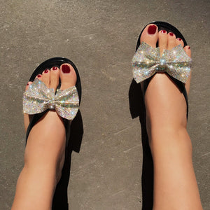 Women Bling Rhinestone Bow Sandals  Summer Fashion Flip Flops