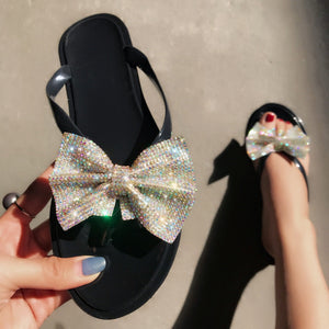 Women Bling Rhinestone Bow Sandals  Summer Fashion Flip Flops