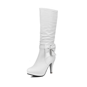 Women cute bowknot calf stiletto high heel boots