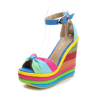 Women's peep toe rainbow patform wedge sandals