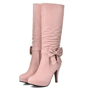 Women cute bowknot calf stiletto high heel boots