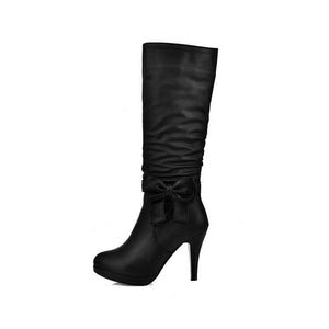 Women cute bowknot calf stiletto high heel boots