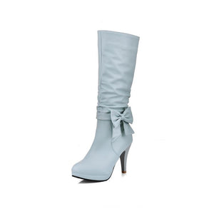 Women cute bowknot calf stiletto high heel boots