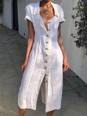 Women Summer Buttons Solid Casual Maxi Dresses