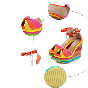Women's peep toe rainbow platform wedge sandals