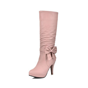 Women cute bowknot calf stiletto high heel boots