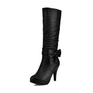 Women cute bowknot calf stiletto high heel boots