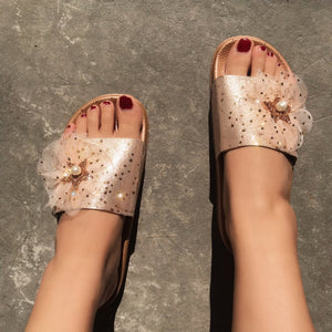Women's flat platform outdoor slippers with arch support