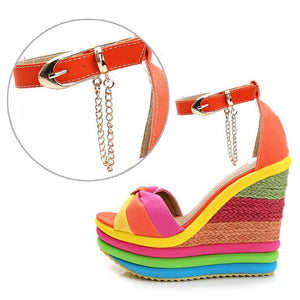 Women's peep toe rainbow platform wedge sandals