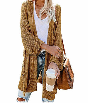 Womens solid color open front knitted cardigan sweater