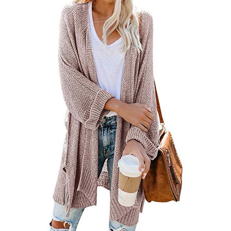 Womens solid color open front knitted cardigan sweater